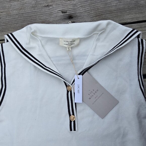 La Vila Milano Sleeveless Knit Polo Top Skirt Skort Set Nautical Size M NWT - Picture 9 of 9